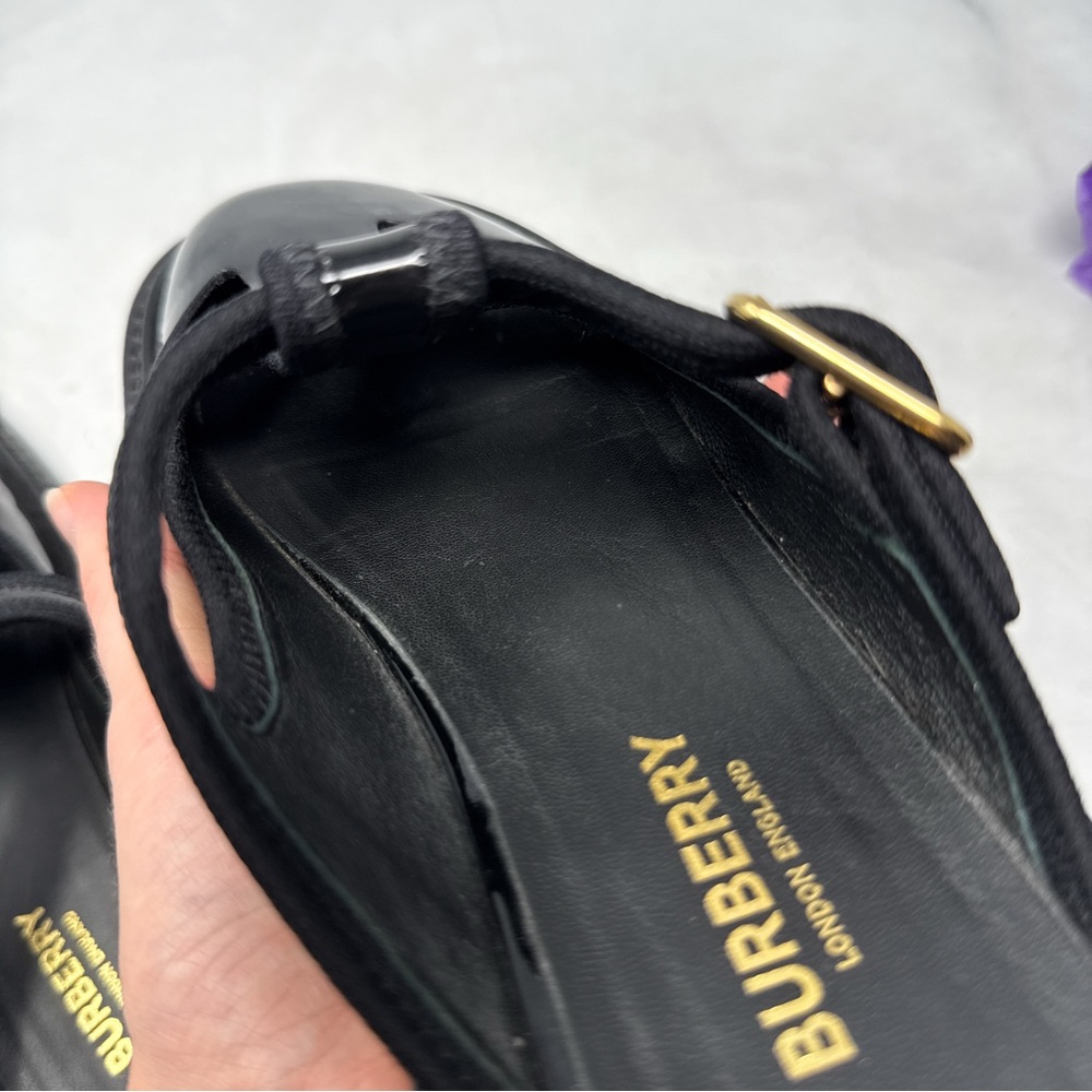 Burberry Alannis T-Bar Mary Jane Patent Leather Slide Mule Clog Shoes Black 36 - Picture 10 of 14